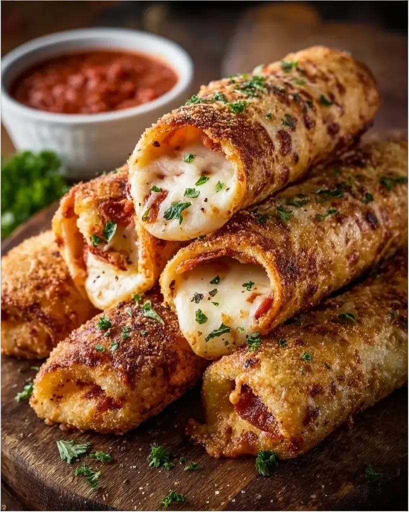 Pepperoni pizza roll breadsticks baked to golden perfection, served warm.