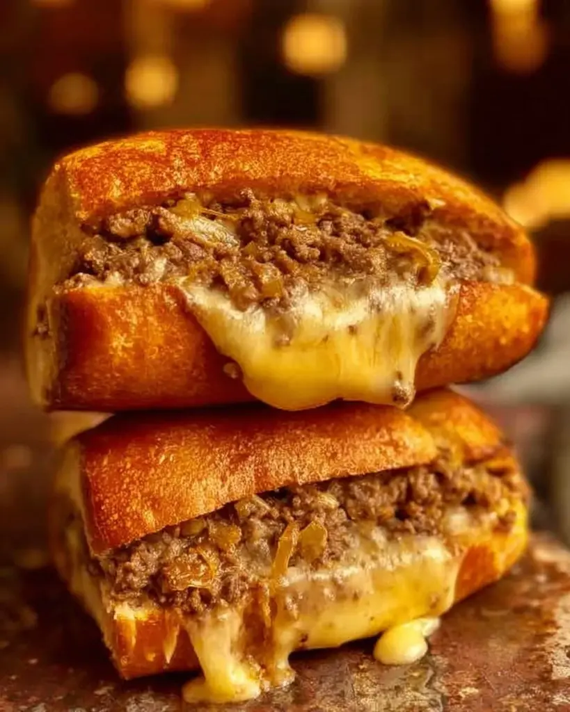 Philly Cheesesteak Sloppy Joes served on a plate with toppings