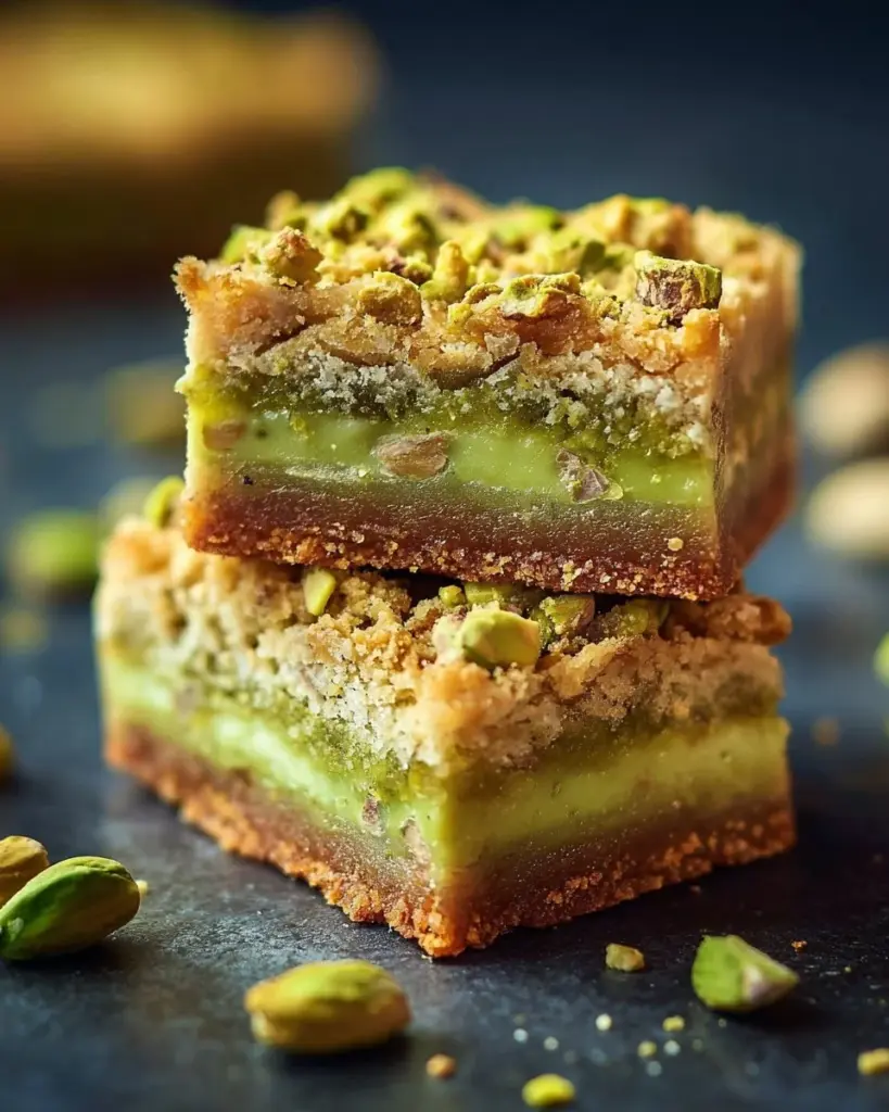 Delicious Pistachio Dream Cookie Bars with nuts and chocolate drizzle