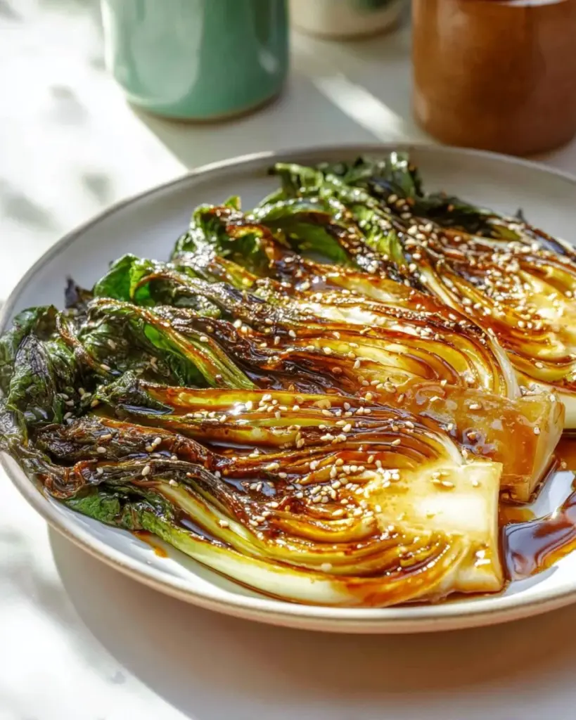 Plate of quick and easy sautéed bok choy ready to serve