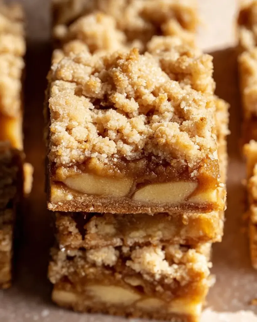 Apple Crisp Shortbread Bars topped with oat crumble and fresh apples