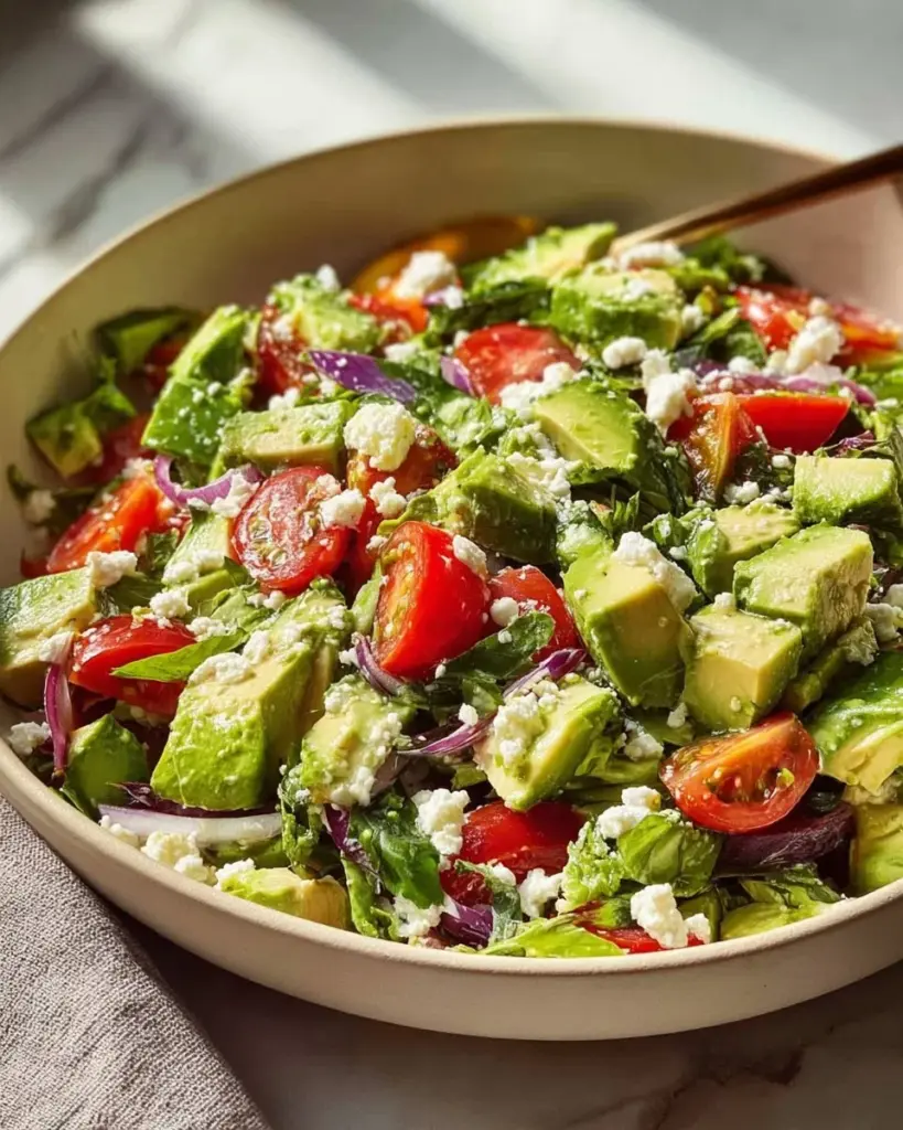 Delicious Avocado Feta Caesar Salad with fresh ingredients