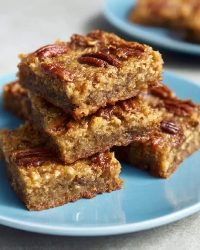 Delicious baked banana oatmeal bars with oats and ripe bananas