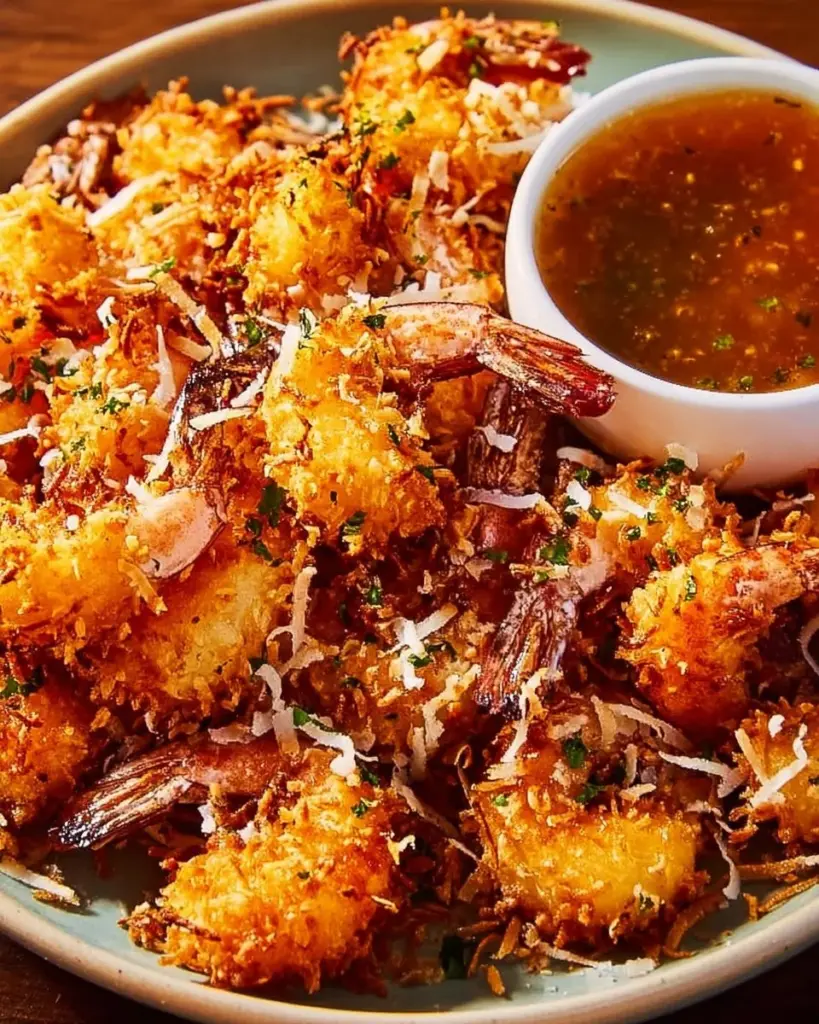 Baked Coconut Shrimp with Sweet Chili Mayo on a plate