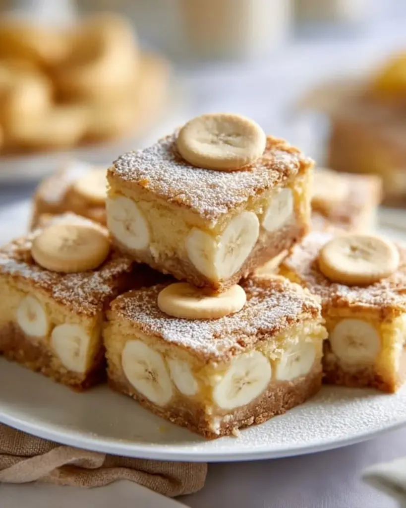 Delicious Banana Pudding Brownies topped with creamy banana pudding