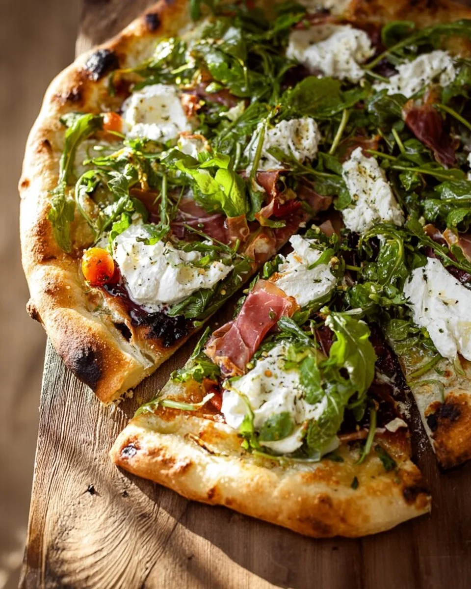 Burrata and Rosemary Peach Pizza