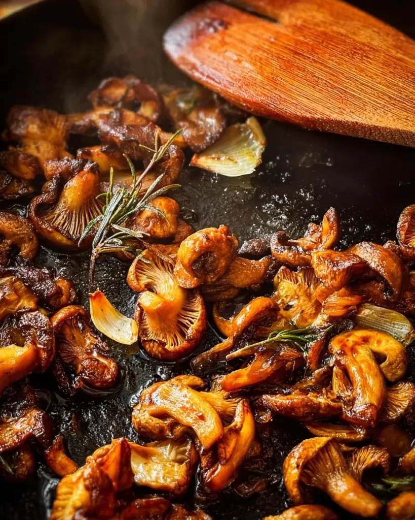 Delicious buttery sautéed mushrooms in a skillet
