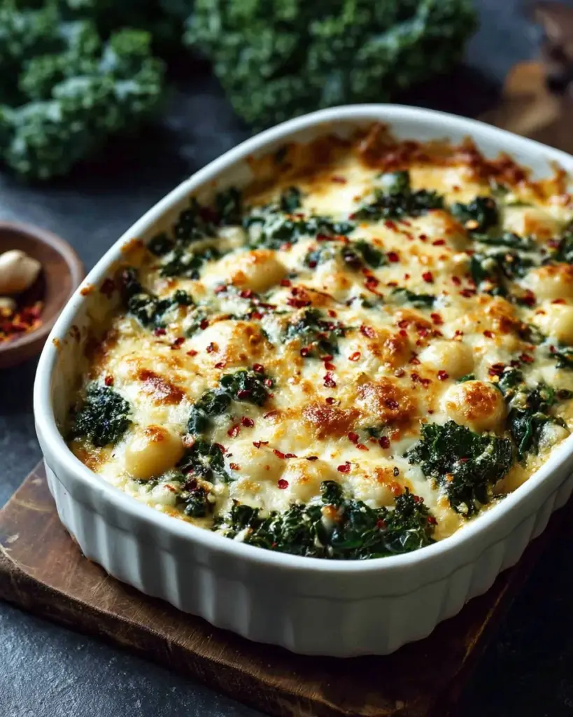 Delicious Cannellini Bean and Kale Casserole served in a rustic dish
