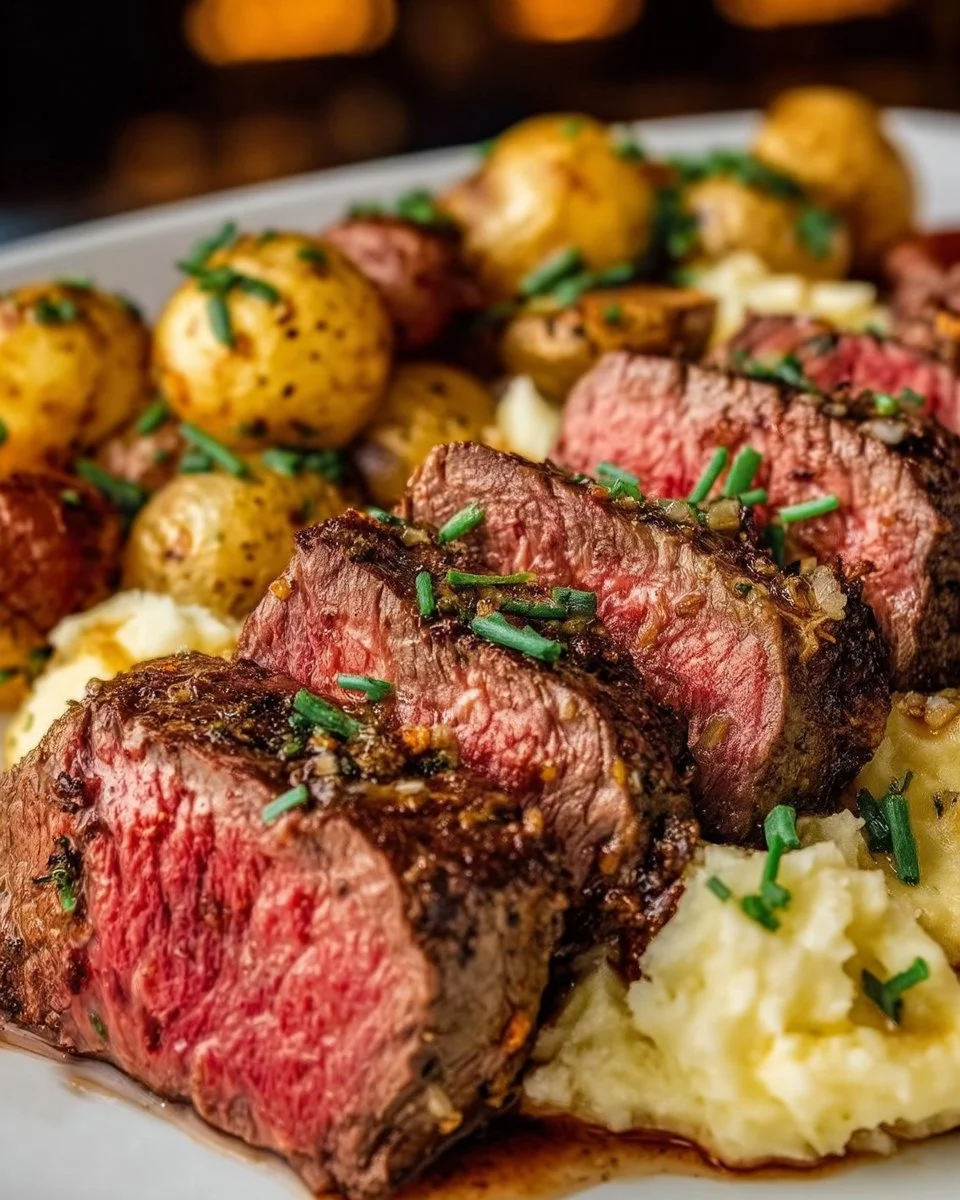 Cheesy Garlic Butter Steak and Potato Bake