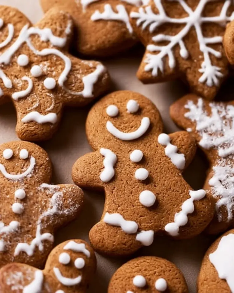 Chewy and soft gingerbread cookies with festive decorations