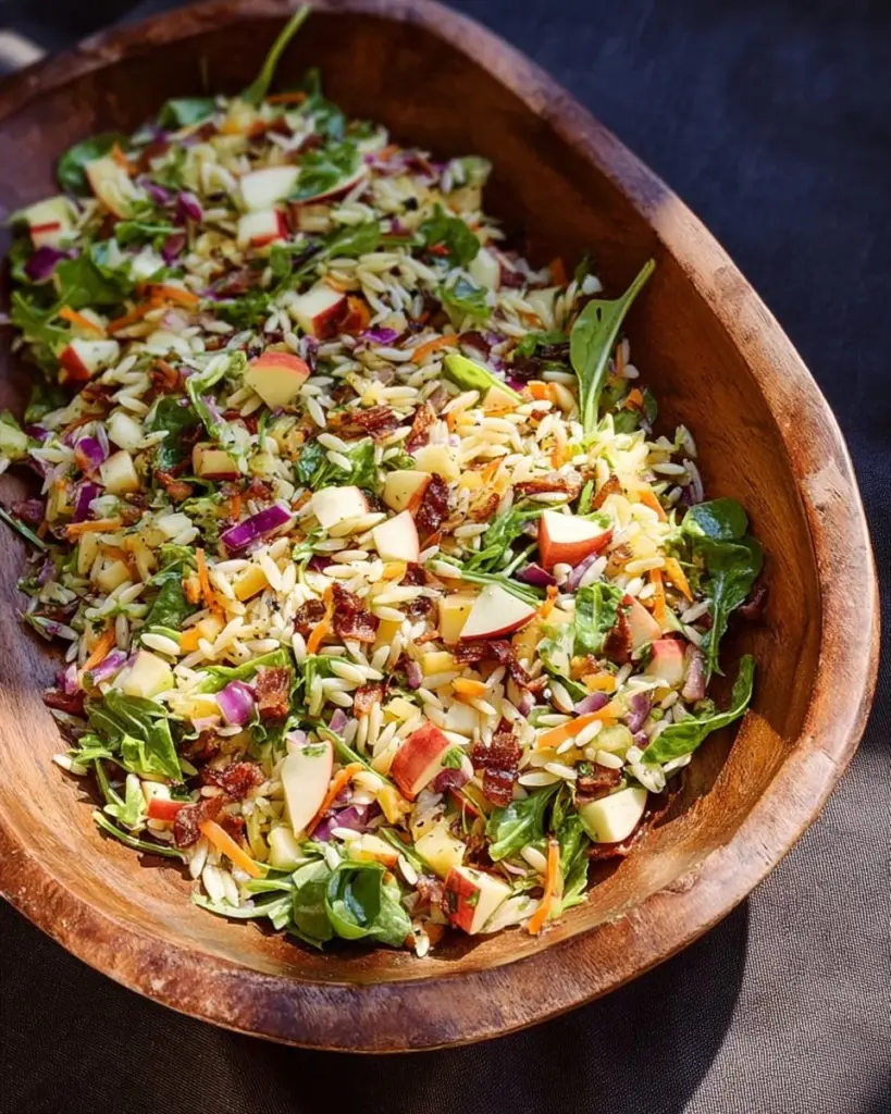 Chopped Fall Pasta Salad with seasonal vegetables and pasta in a bowl