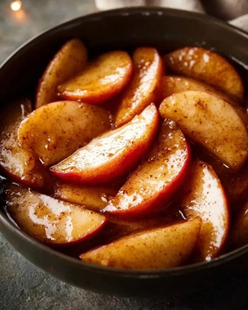Bowl of cinnamon-spiced apples garnished with spices