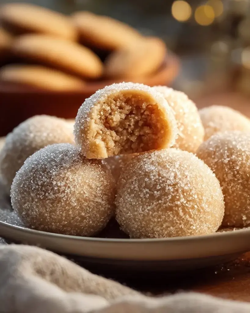 Delicious Cinnamon Sugar Snowball Cookies on a festive plate