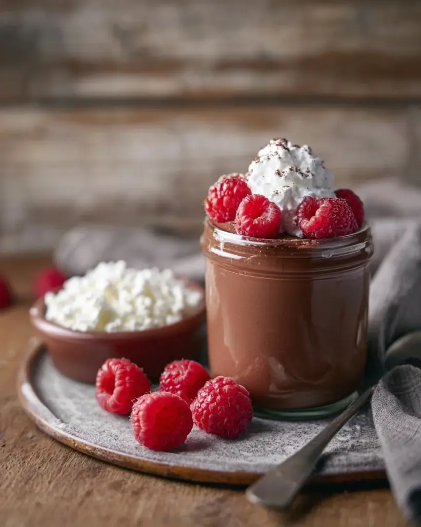 Cottage Cheese Chocolate Mousse topped with fresh berries