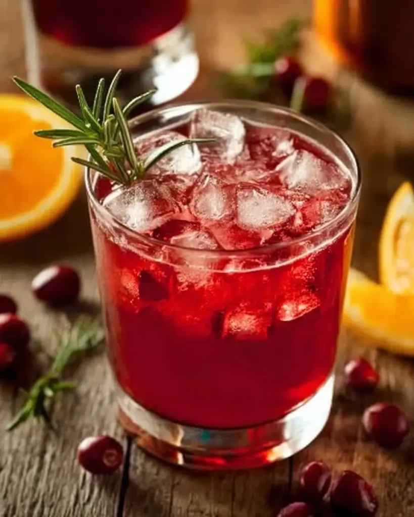 Cranberry Orange Whiskey Sour cocktail in a glass with garnishes