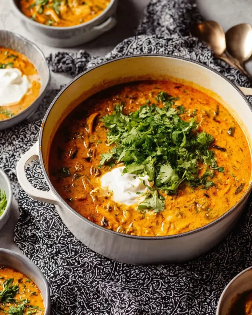 Bowl of creamy Hungarian Mushroom Soup garnished with fresh herbs.