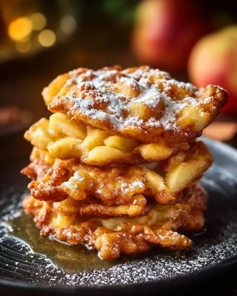 Crispy Air Fryer Apple Fritters served on a plate with cinnamon and powdered sugar