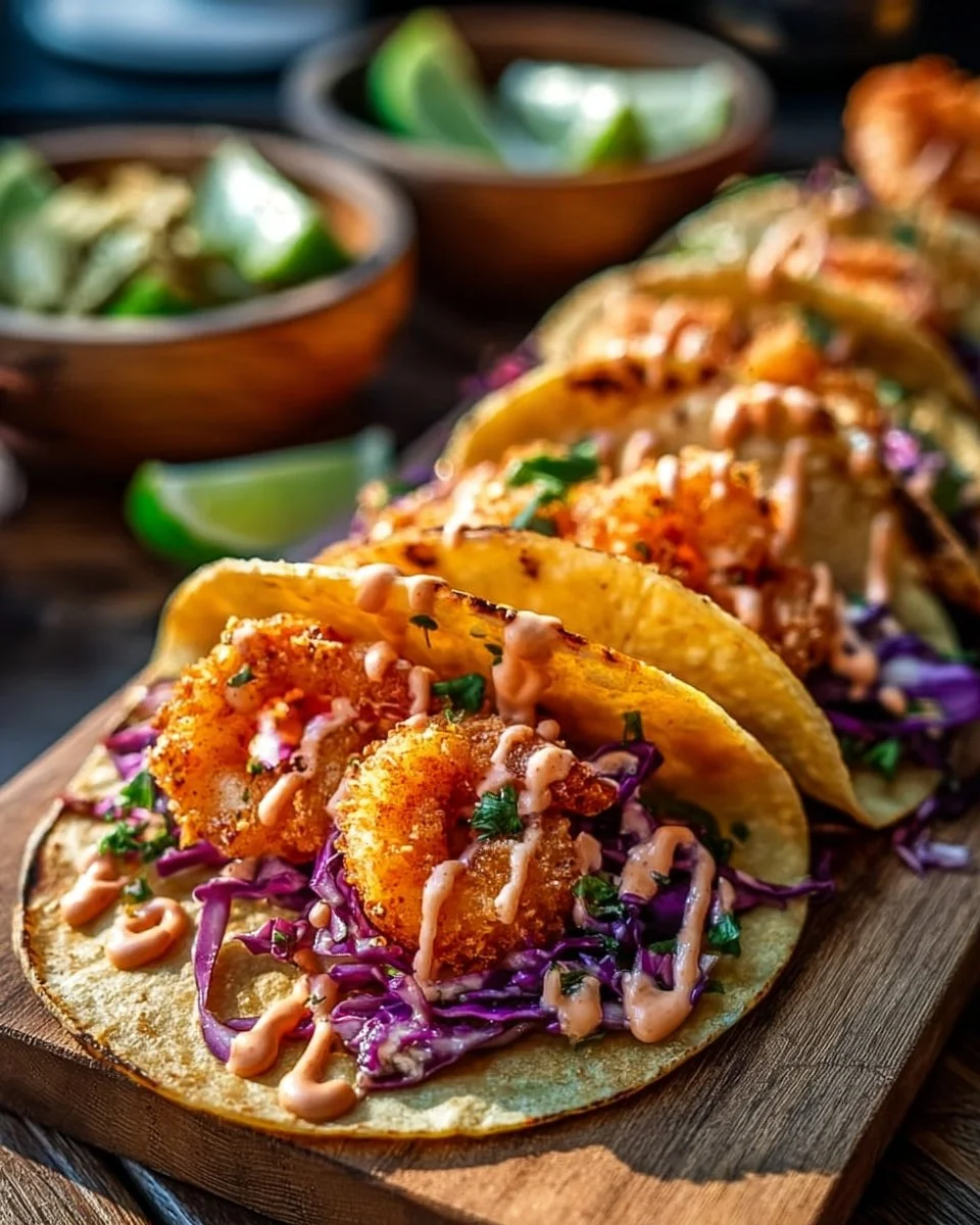 Crispy Coconut Shrimp Tacos with Spicy Lime Sauce