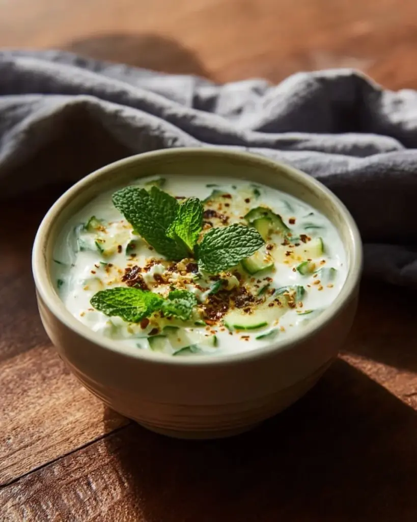 Cucumber Raita - a yogurt-based salad with diced cucumbers and spices