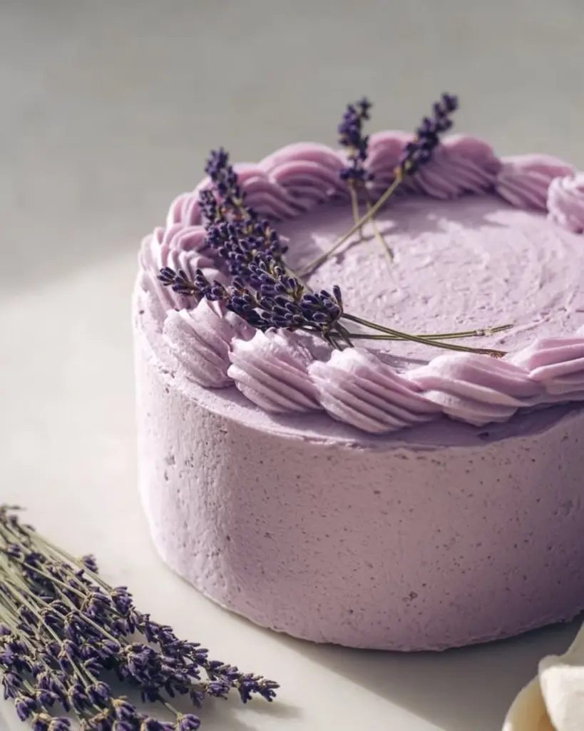 Earl Grey Lavender Cake with delicate floral decorations and tea flavors
