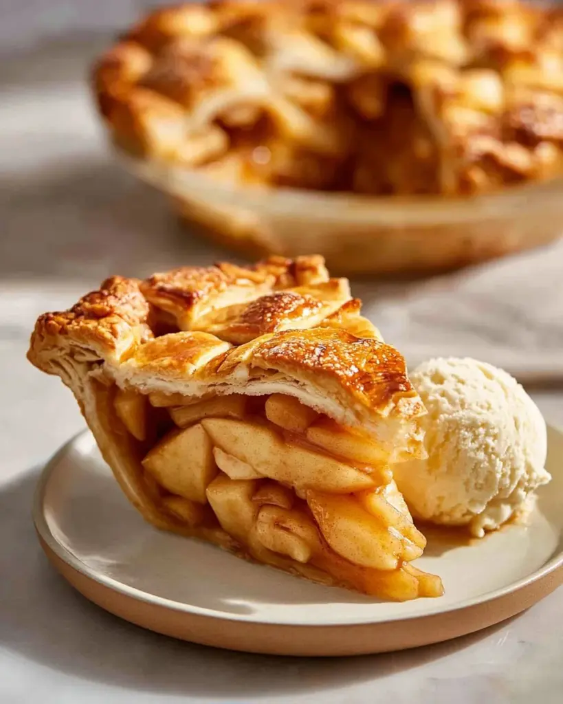 Flaky brown sugar apple pie with golden crust and apple filling