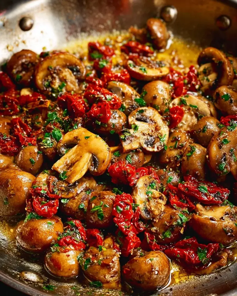 Delicious garlic mushrooms sautéed with herbs for a tasty dish.