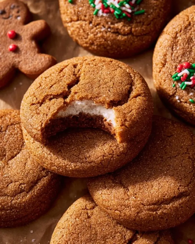 Plate of gingerbread cheesecake cookies decorated with festive icing