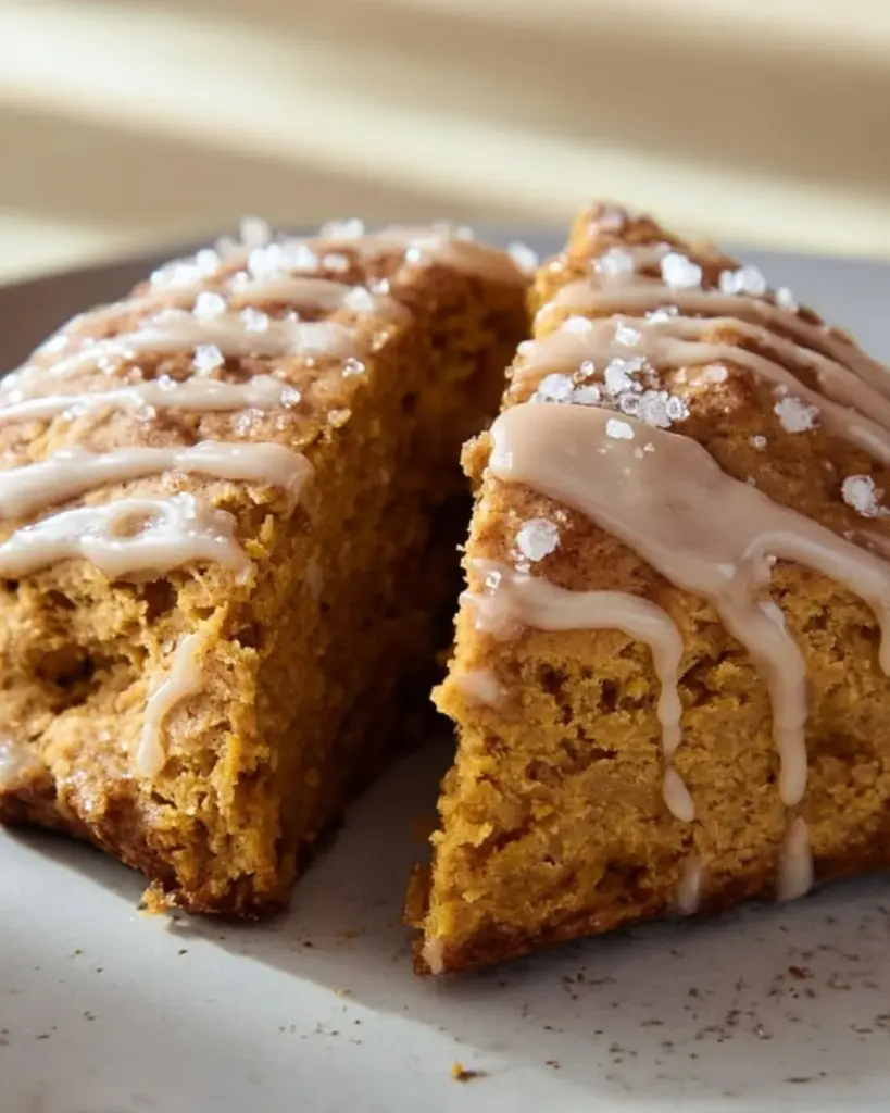 Gluten-free pumpkin spice scones on a rustic wooden table