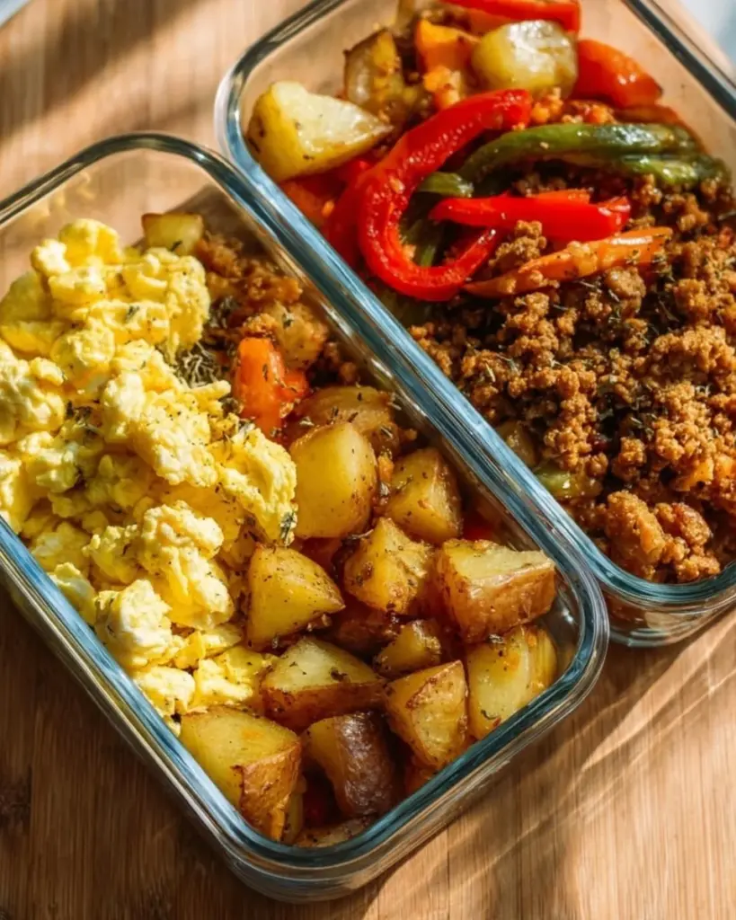High protein breakfast burrito bowl with fresh ingredients and toppings