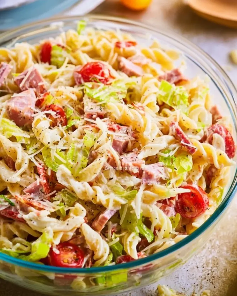 Italian Grinder Pasta Salad with colorful vegetables and pasta in a bowl