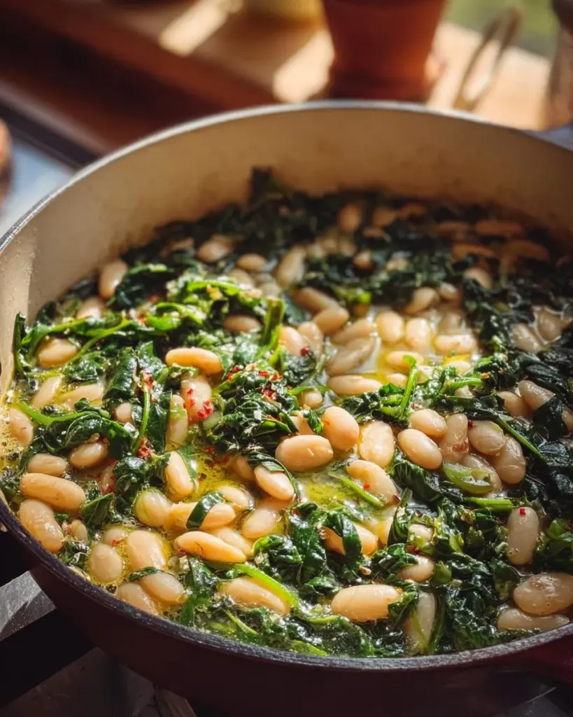 Italian-inspired dish featuring beans and greens in a vibrant presentation.