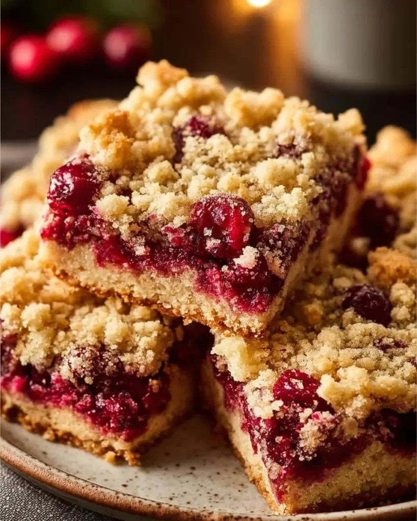 Moist Christmas cranberry bars with delicious cranberries and festive spices.