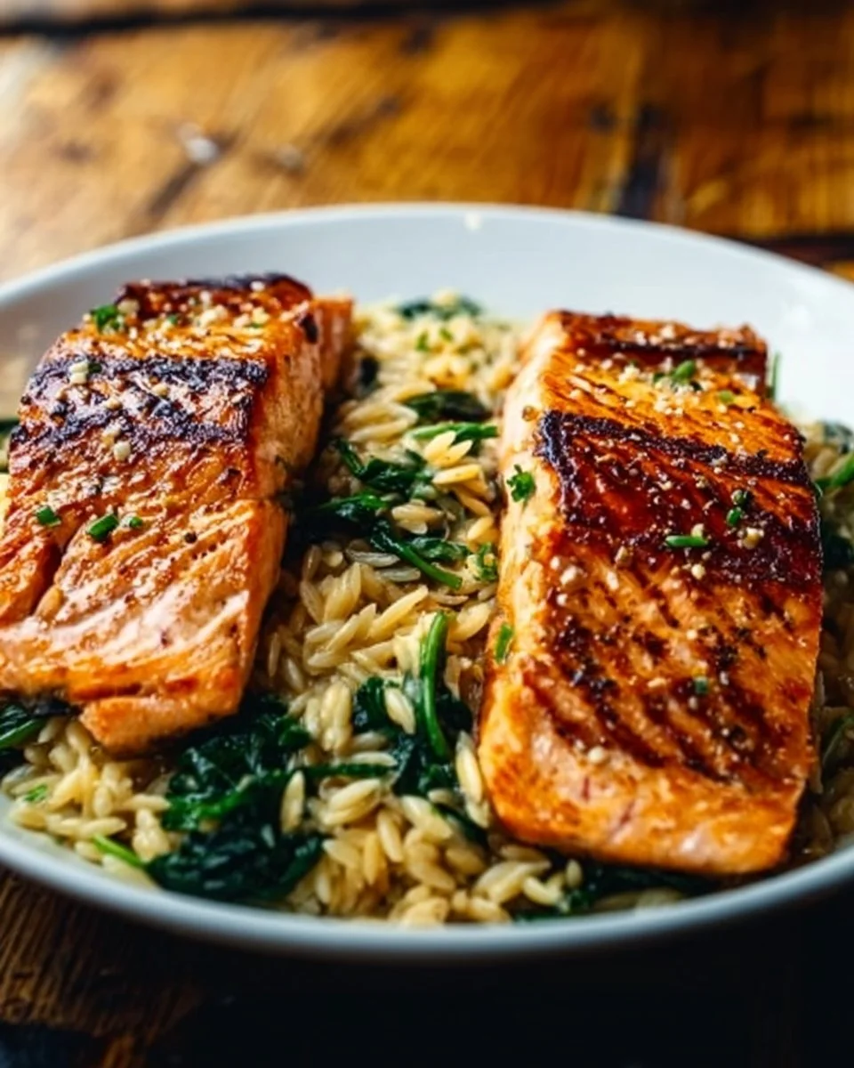One Skillet Salmon with Lemon Orzo