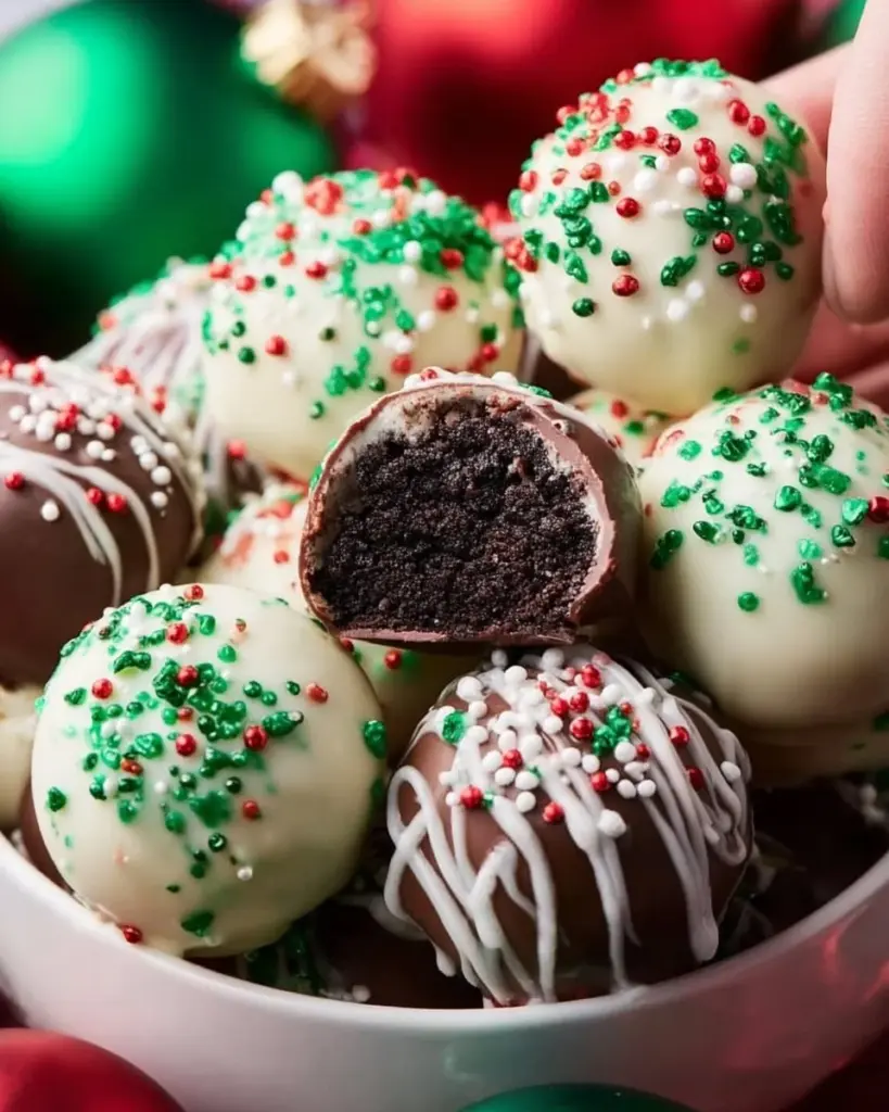 Delicious Oreo balls decorated for Christmas gatherings