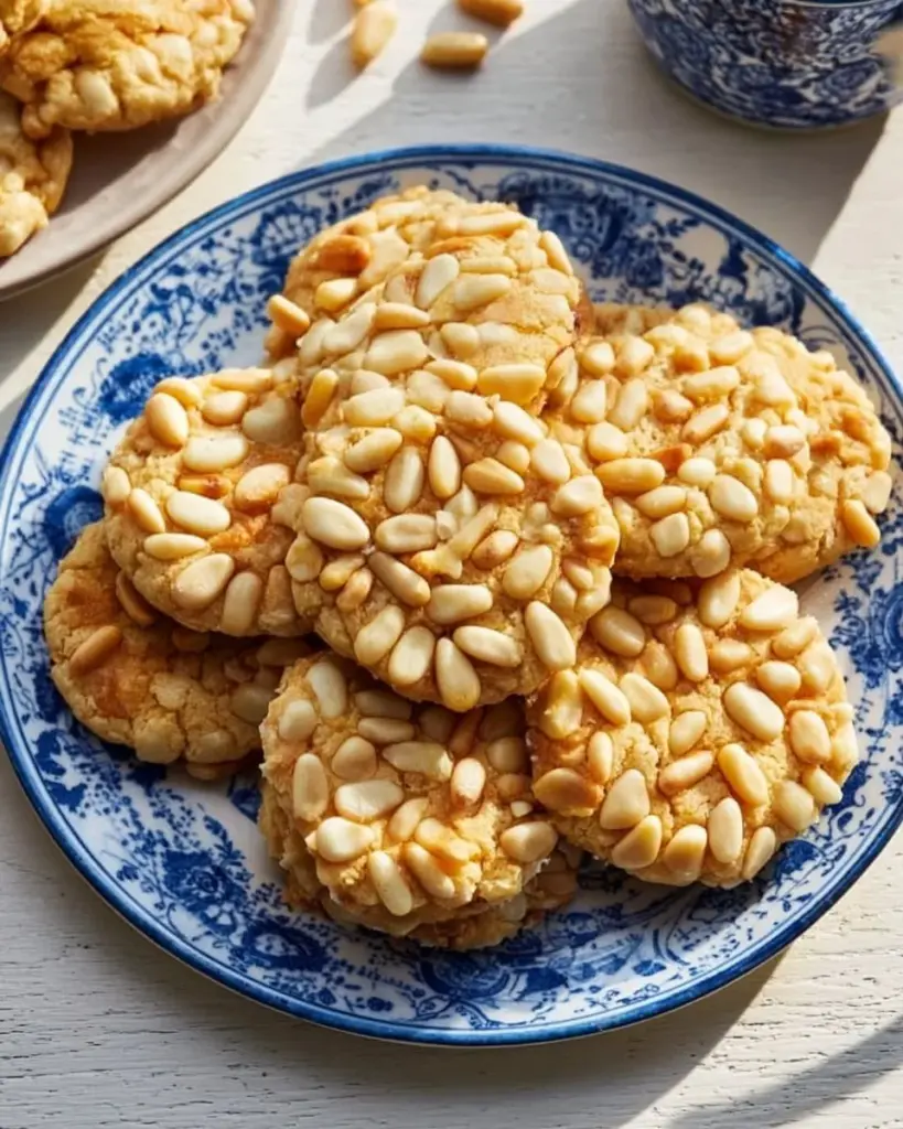 Delicious homemade Pignoli Cookies topped with pine nuts and almond flavor