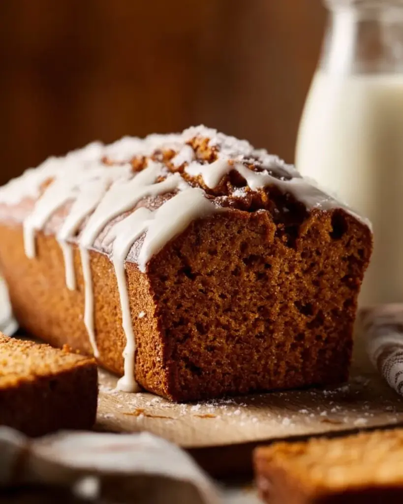Slice of pumpkin bread with a rich layer of cream cheese frosting on top