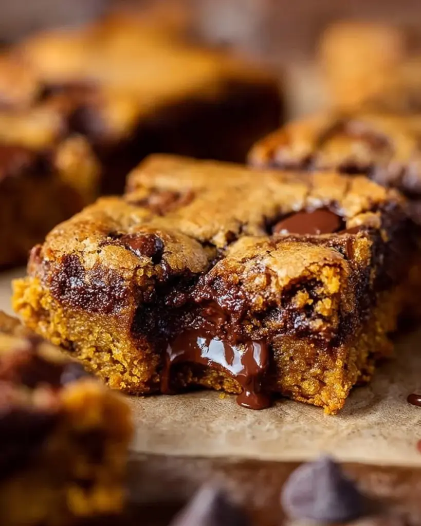 Delicious homemade Pumpkin Chocolate Chip Bars with chocolate chips