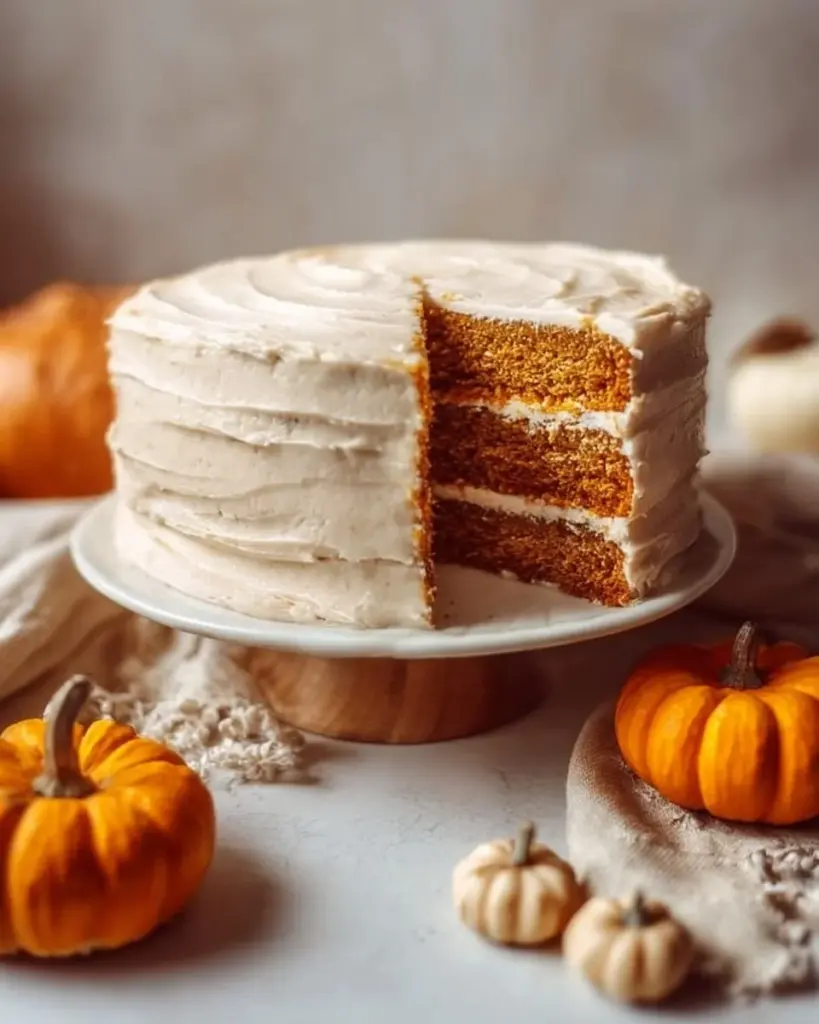 Delicious homemade pumpkin spice cake with cream cheese frosting