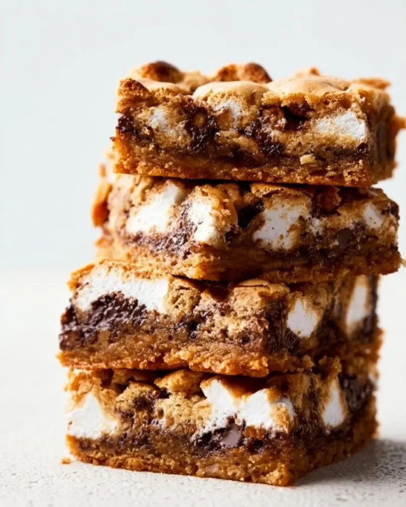 Delicious S'mores Cookie Bars with chocolate and marshmallows