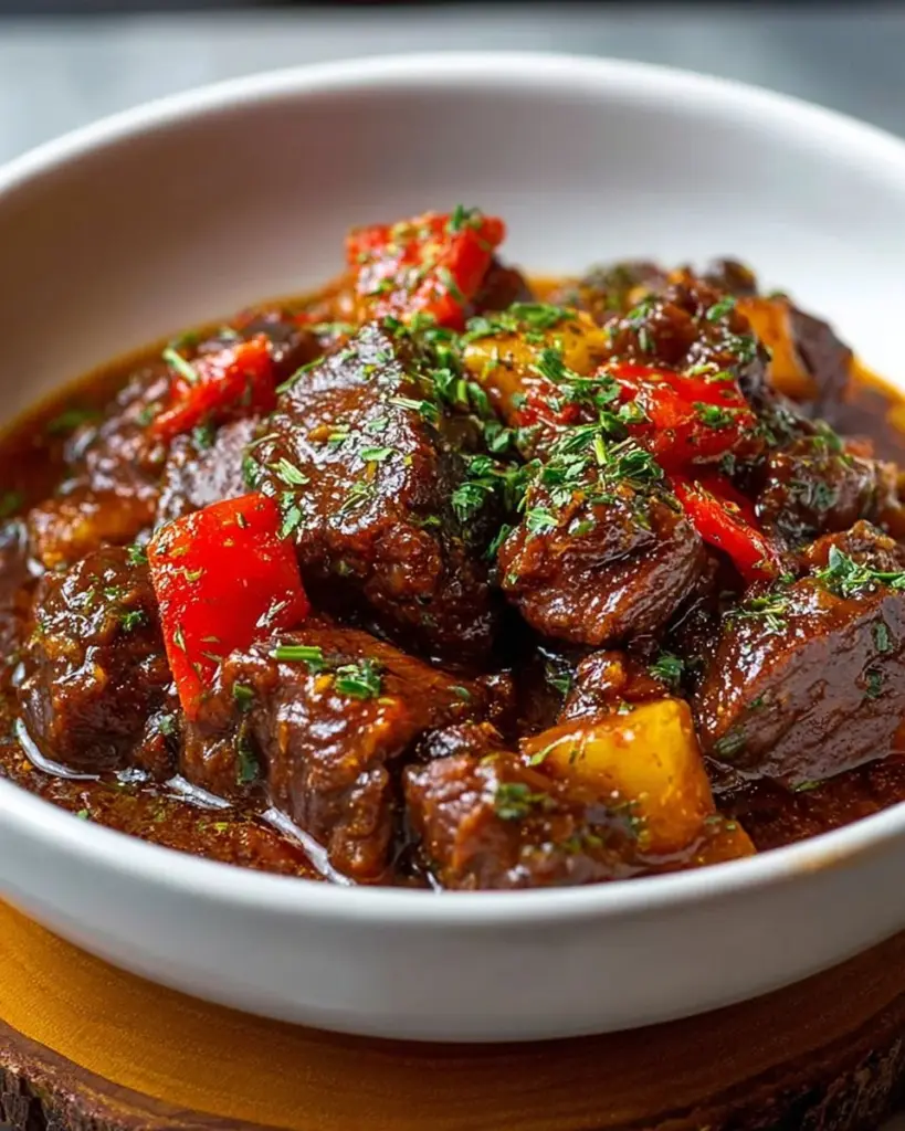 Delicious smothered turkey necks served on a plate with gravy and vegetables.