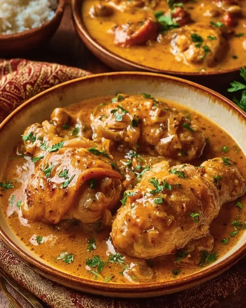Delicious Southern Smothered Chicken with creamy gravy served on a plate