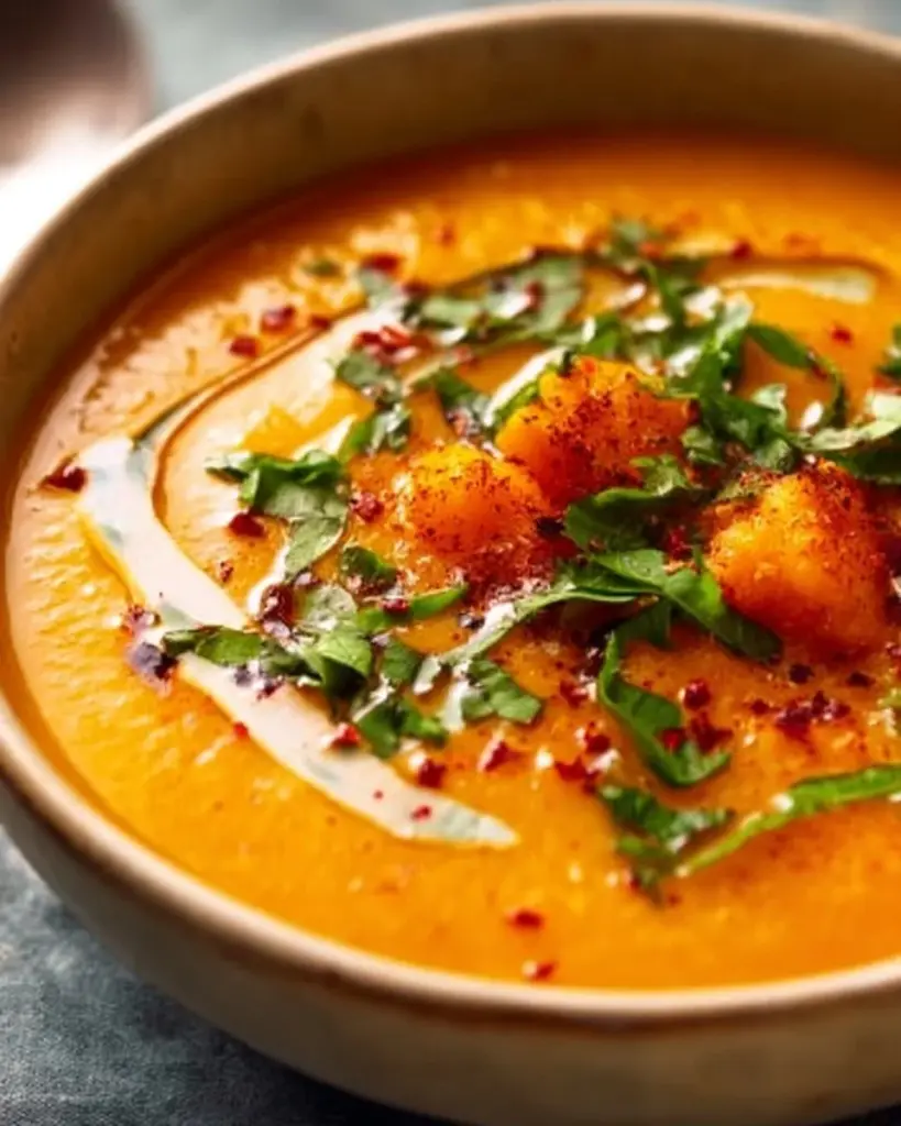 Delicious sweet potato and apple soup in a bowl