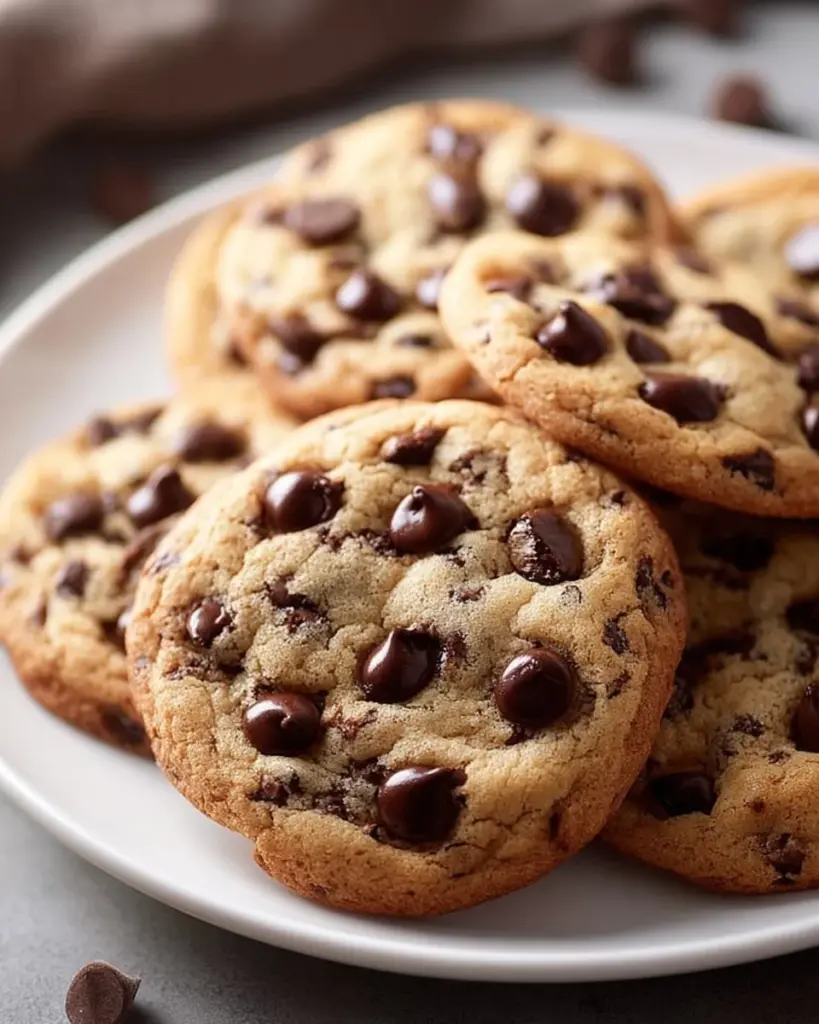 Delicious Almond Flour Chocolate Chip Cookies freshly baked with gooey chocolate chips.