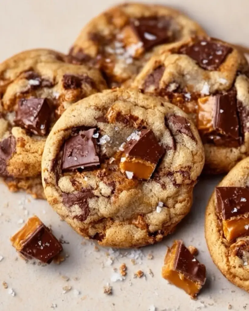Brown Butter Toffee Cookies fresh out of the oven, golden and delicious.