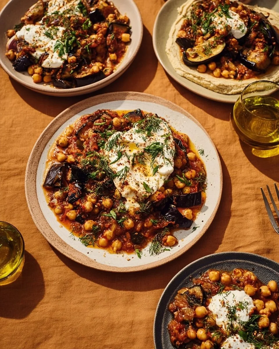 Chickpea and Eggplant Stew with Toum