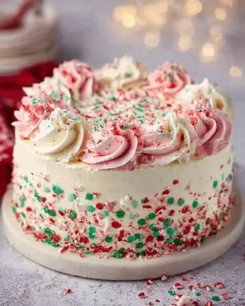 Delicious Chocolate Peppermint Cake with festive decorations