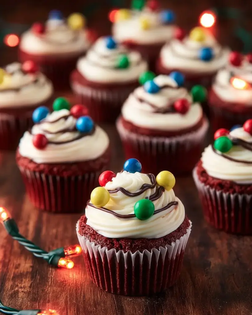 Festively decorated Christmas cupcakes with red and green toppings