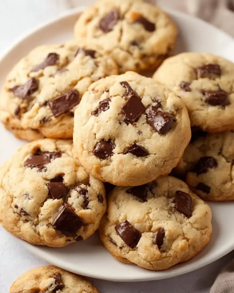 Freshly baked classic keto chocolate chip cookies on a cooling rack.