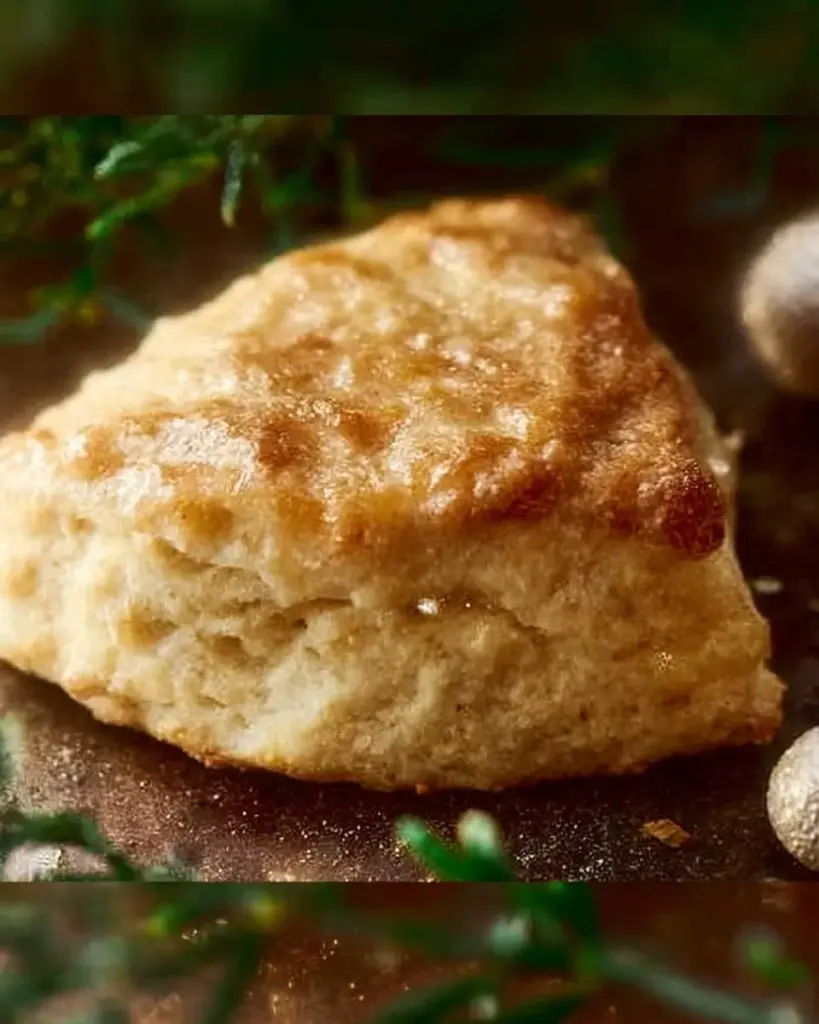 Delicious eggnog scones with browned butter white chocolate glaze on a festive plate.