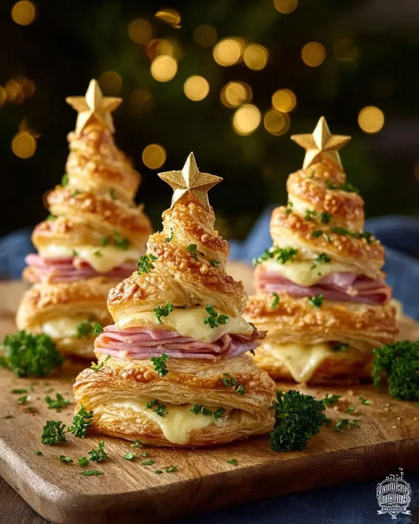 Festive Ham & Cheese Puff Pastry Christmas Trees for holiday appetizers